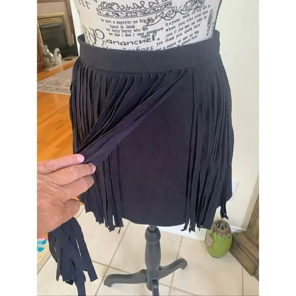 BB Dakota Fringe Skirt Black - Picture 8 of 12
